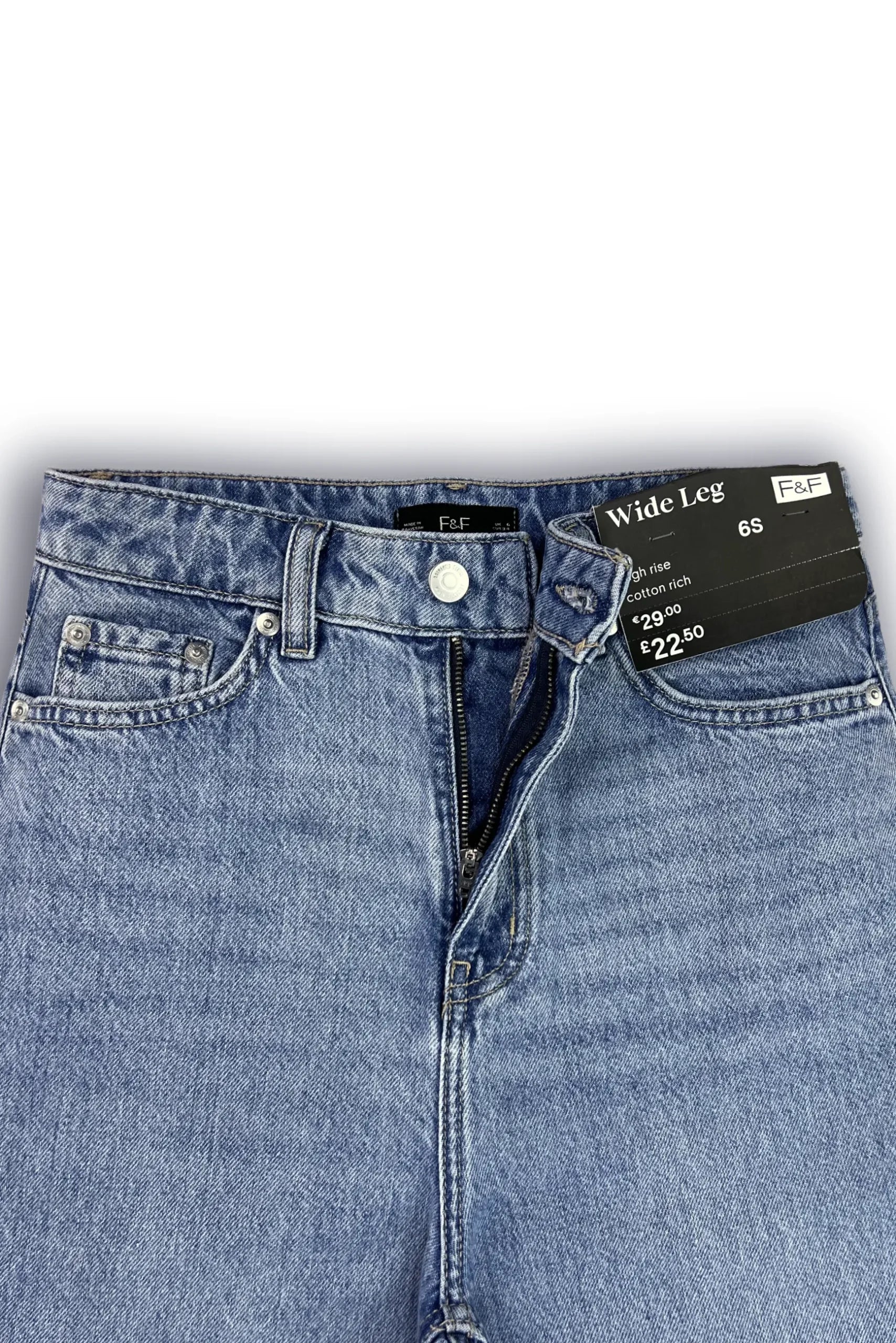 F&F High Rise Wide Leg Jeans - Light Blue
