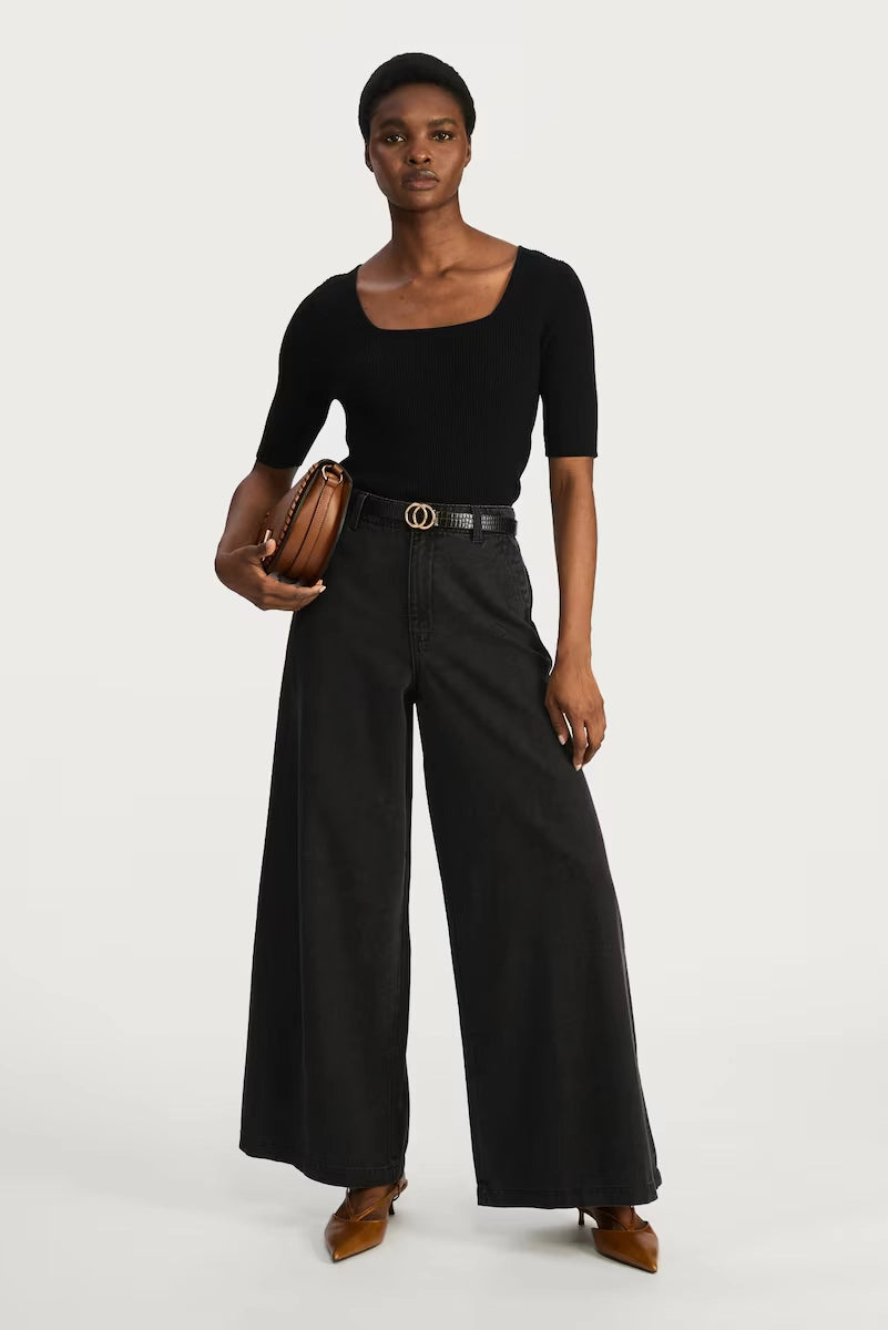 F&F High Rise Wide Leg Cropped Jeans - Black