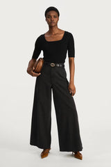 F&F High Rise Wide Leg Cropped Jeans - Black