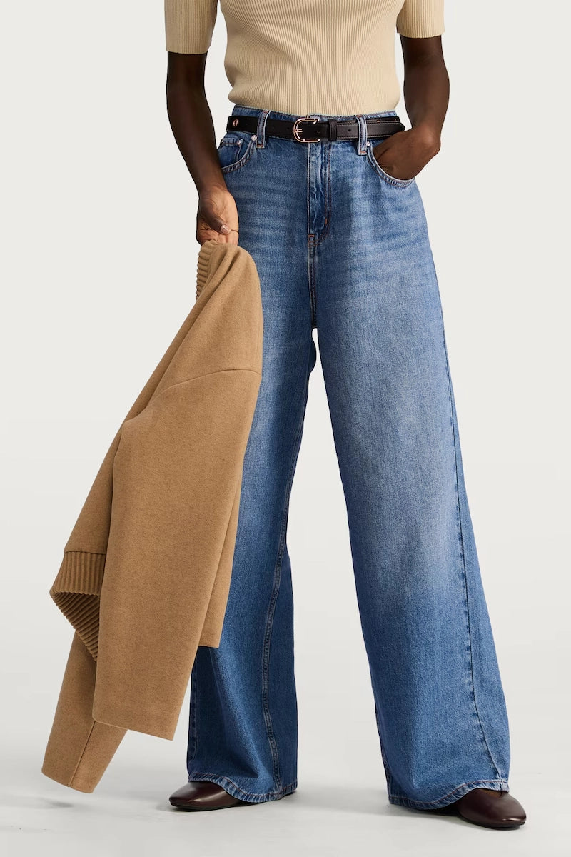 F&F High Rise Wide Leg Jeans - Light Blue