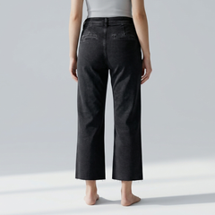 Wide Leg Cropped Jeans - Black
