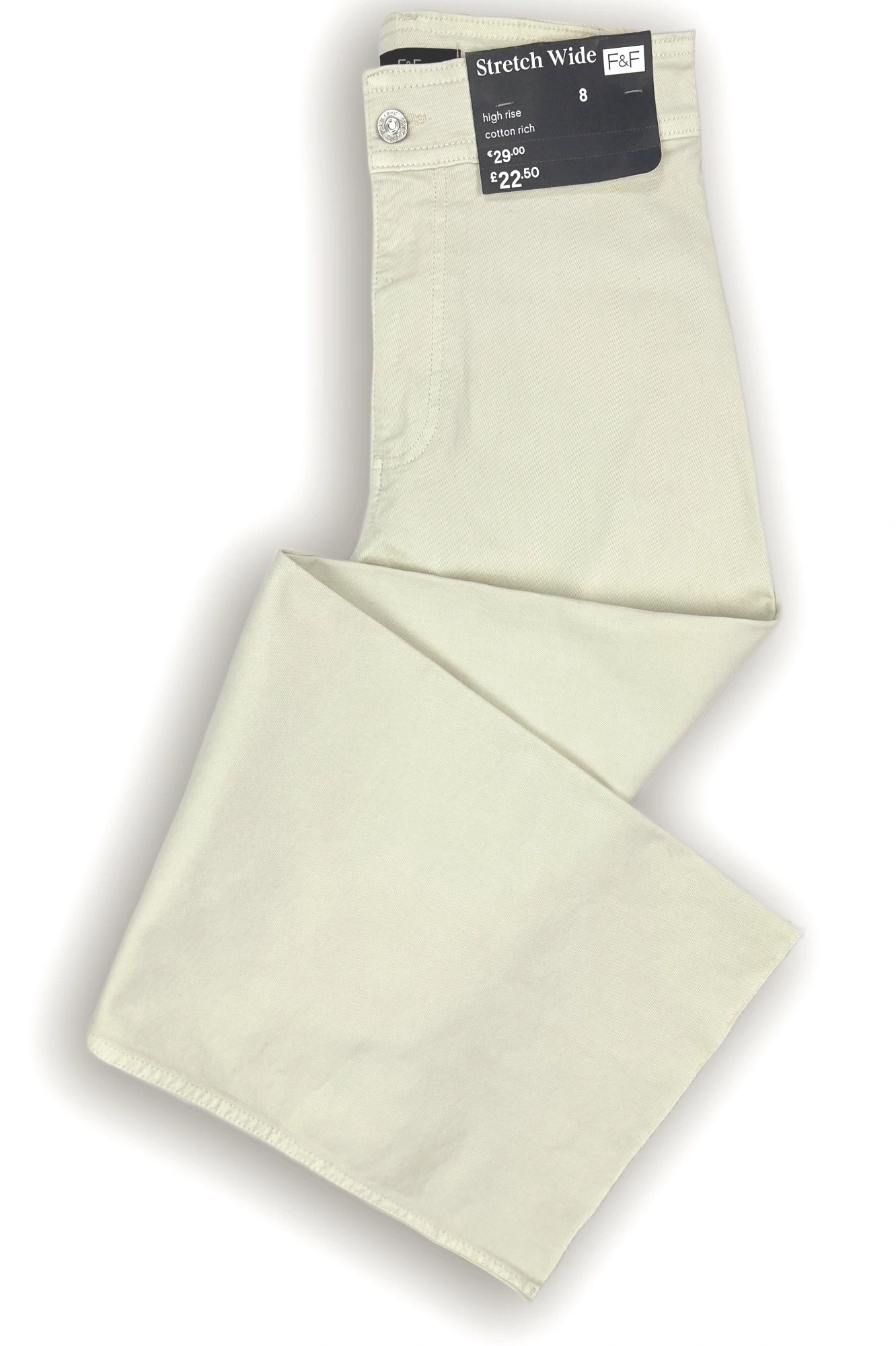 F&F High Rise Wide Leg Cropped Jeans - Off-White