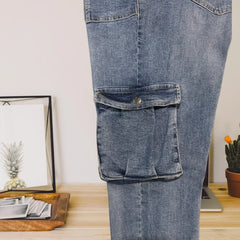 Nova Men Slim Fit Cargo Jeans - Light Blue