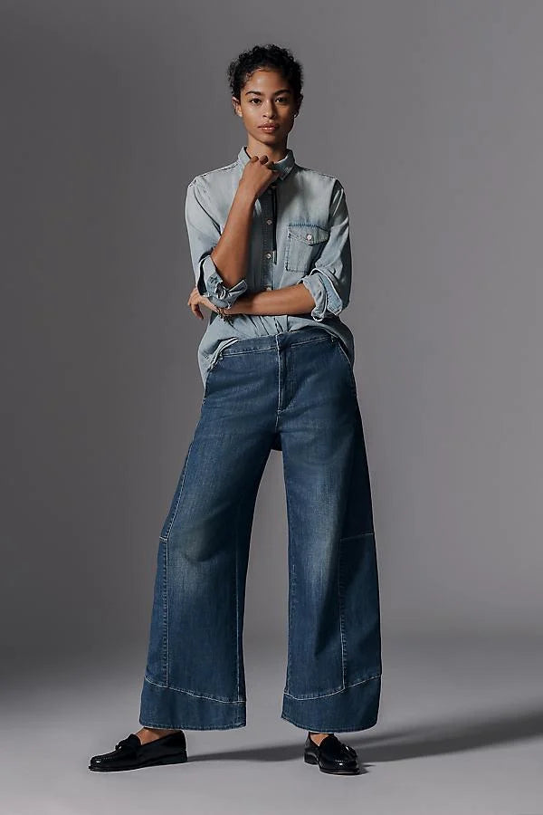 Pilcro Full Curve High-Rise Barrel Jeans - Blue